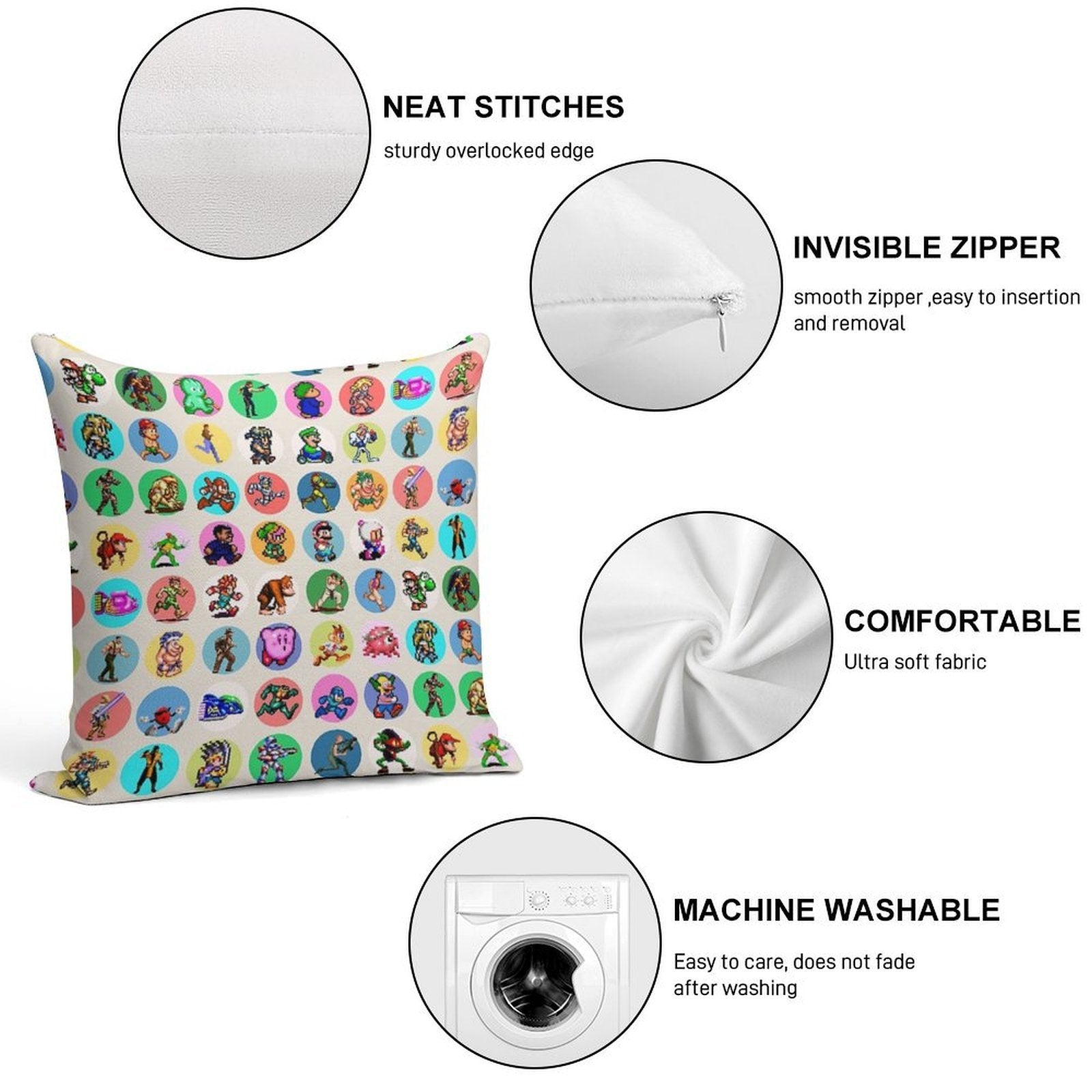 16BIT ICONS Soft Easy Maintenance Throw Pillow