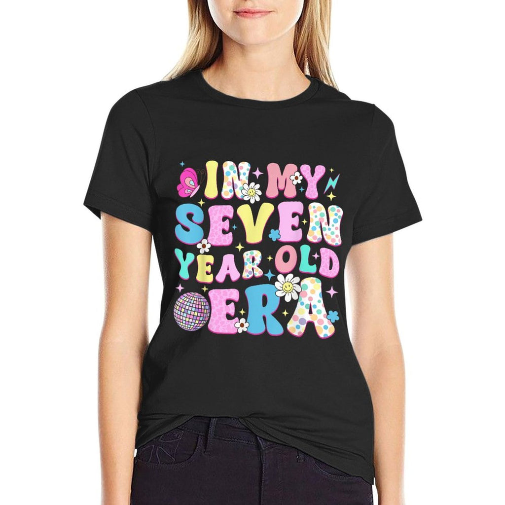 7 Year Old In My Seven Year Old Era Girl Kids 7th Birthday  Heathered Texture T-Shirt