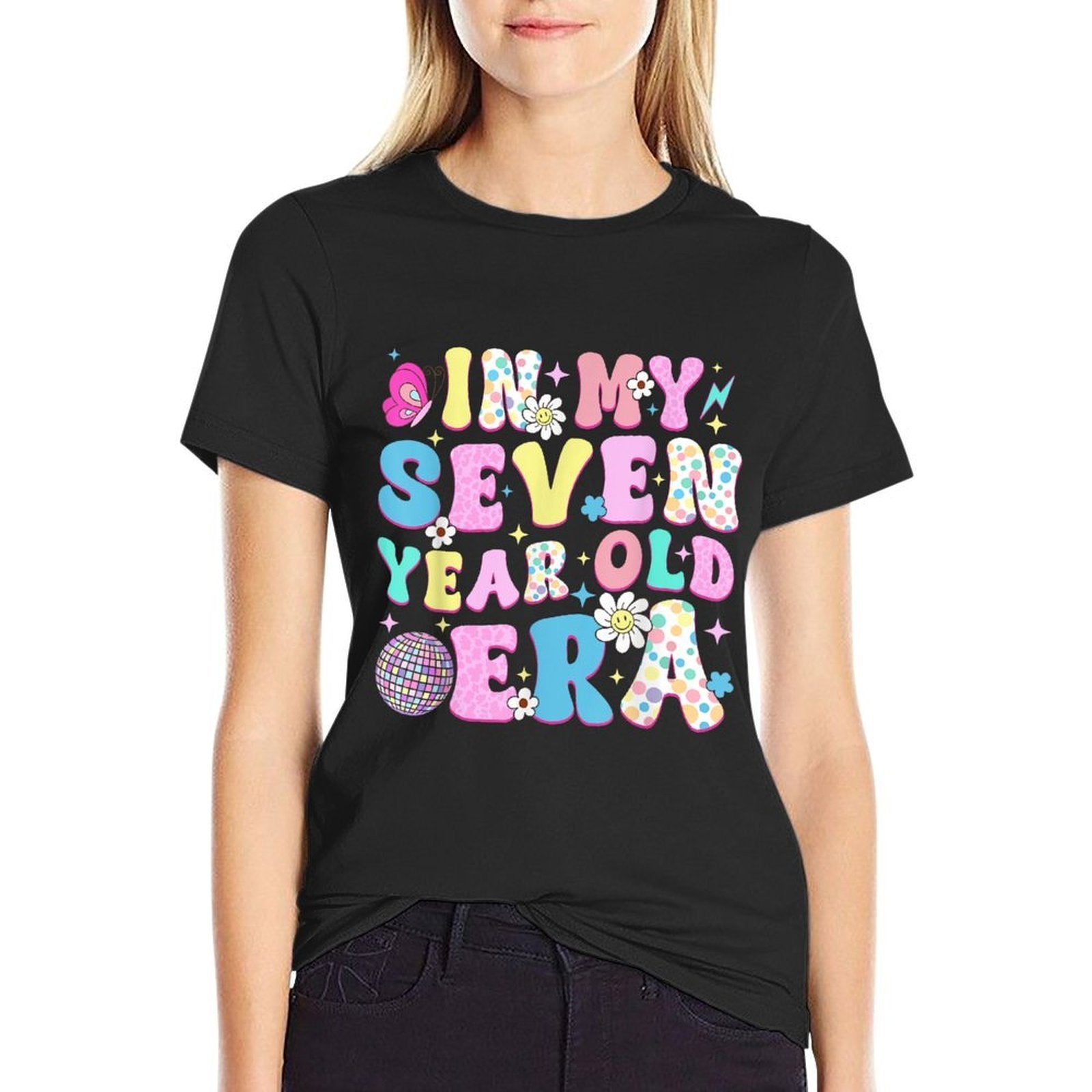 7 Year Old In My Seven Year Old Era Girl Kids 7th Birthday  Heathered Texture T-Shirt
