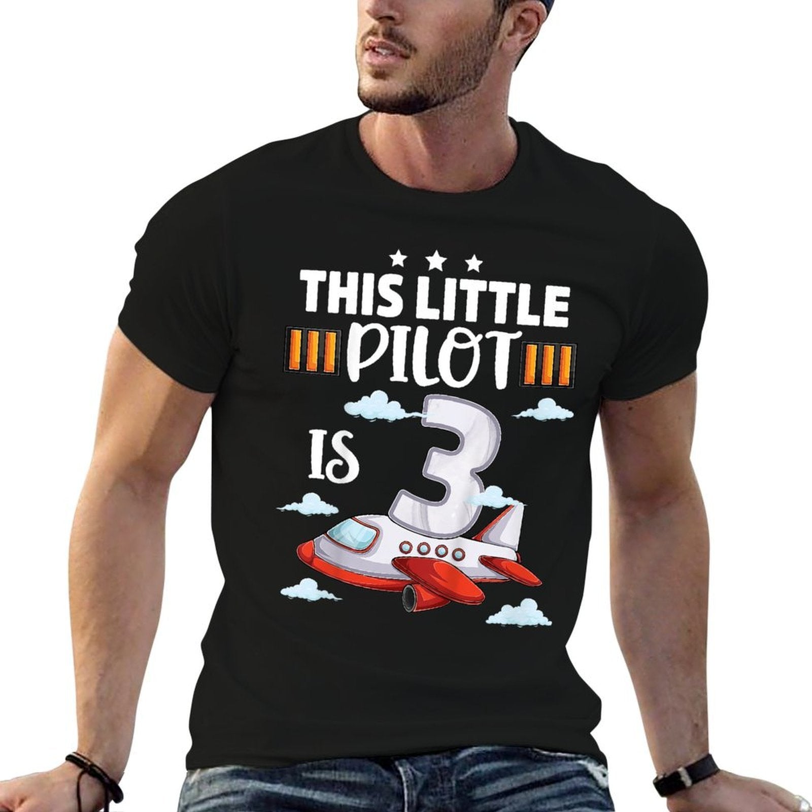 3 Year Old Boy Girl Airplane Pilot 3rd Birthday Aircraft  Easy-care T-Shirt