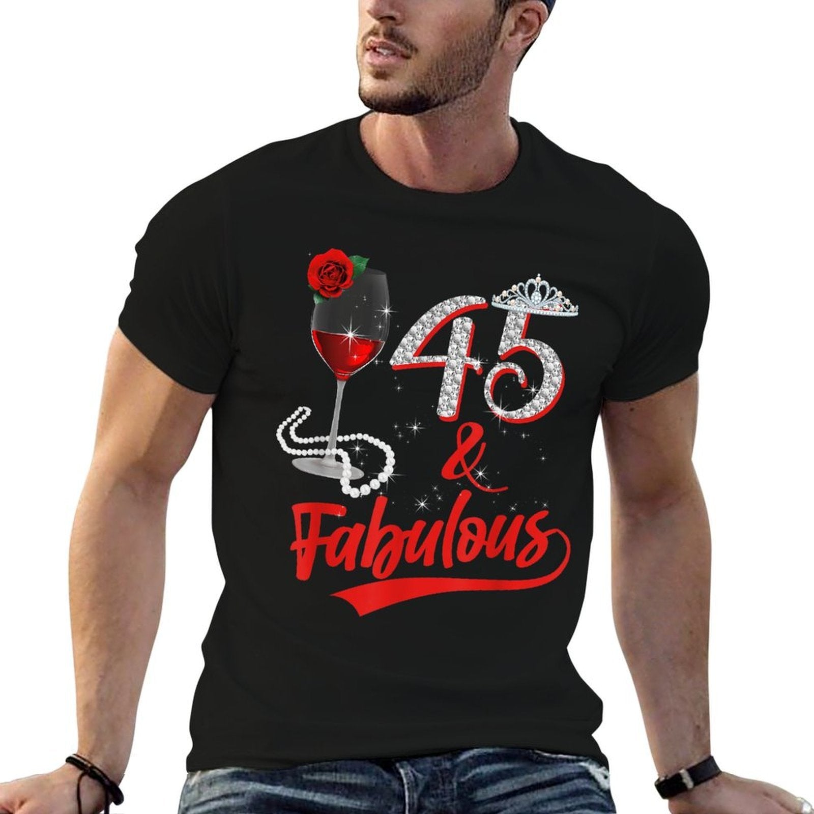 45 And Fabulous Queen Happy Birthday 45th Rose Red Wine  Moisture-wicking T-Shirt