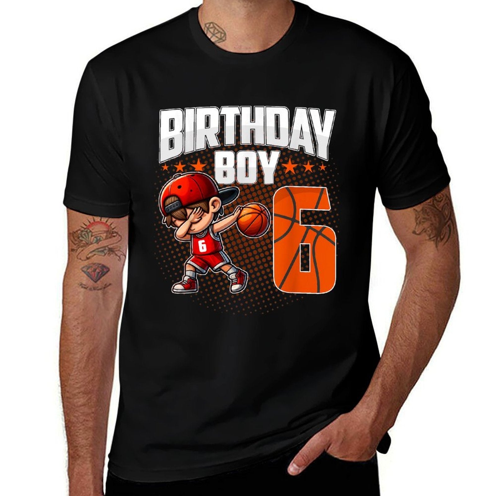 6th Birthday Boy Basketball Dabbing 6 Years Old Boy Birthday  Cotton T-Shirt