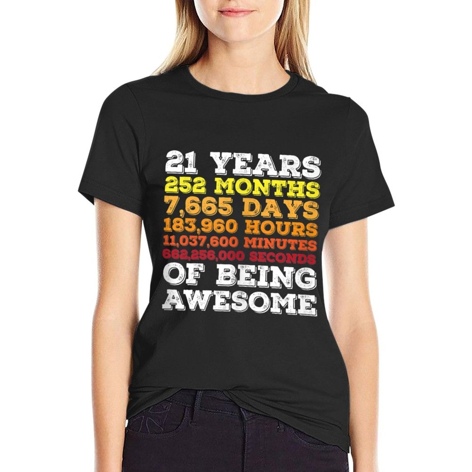 21 Years of Being Awesome Retro Vintage 21st Birthday  Fade-proof Color T-Shirt