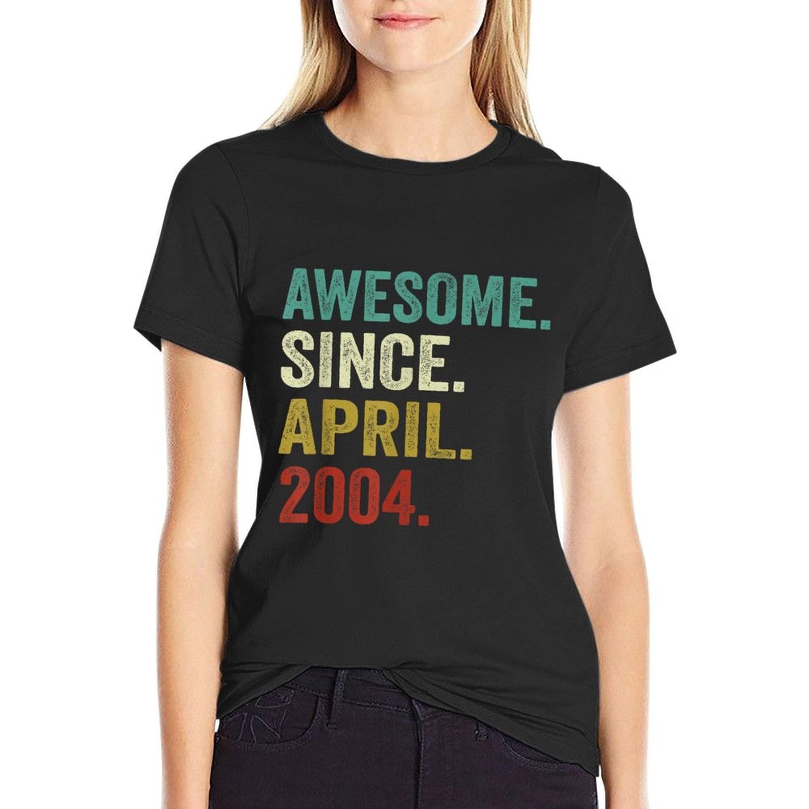 21 Years Old For April 2004 21st Birthday Gifts  Ribbed Collar T-Shirt