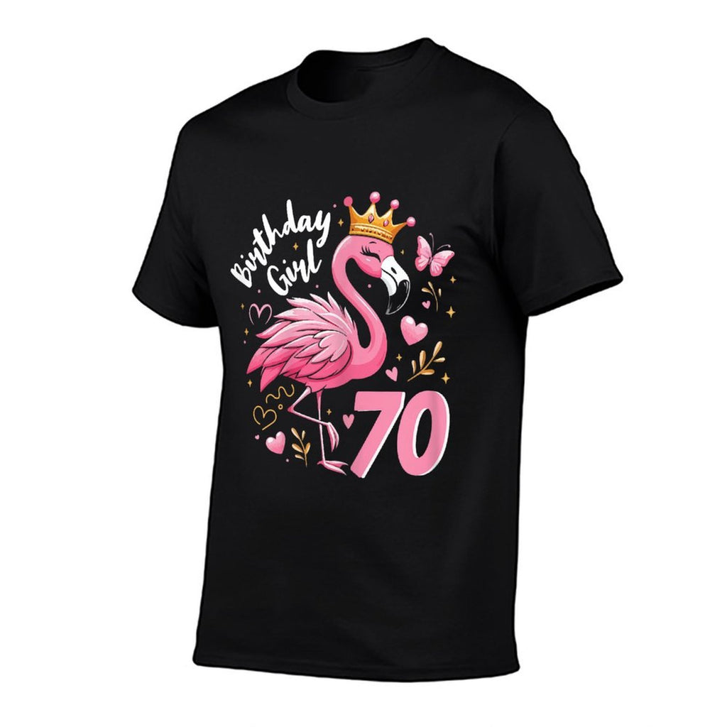 70th Birthday Gift Flamingo Fan 70 Year Old Women 70th Bday  High-quality Stitching T-Shirt