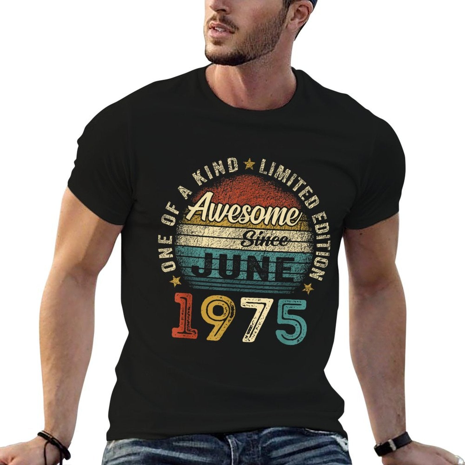 50 Years Old Vintage Born In June 1975 50th Birthday Men Dad  Oversized Silhouette T-Shirt