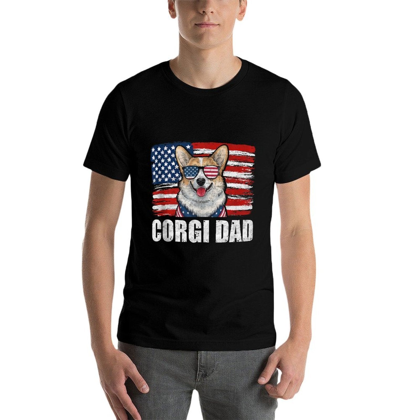 American Patriotic Dog Lover 4th of July - Corgi Dad  Rolled Sleeves T-Shirt