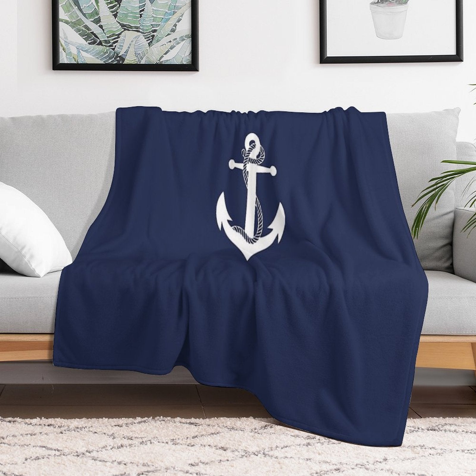 Anchor White Lightweight Throw Blanket