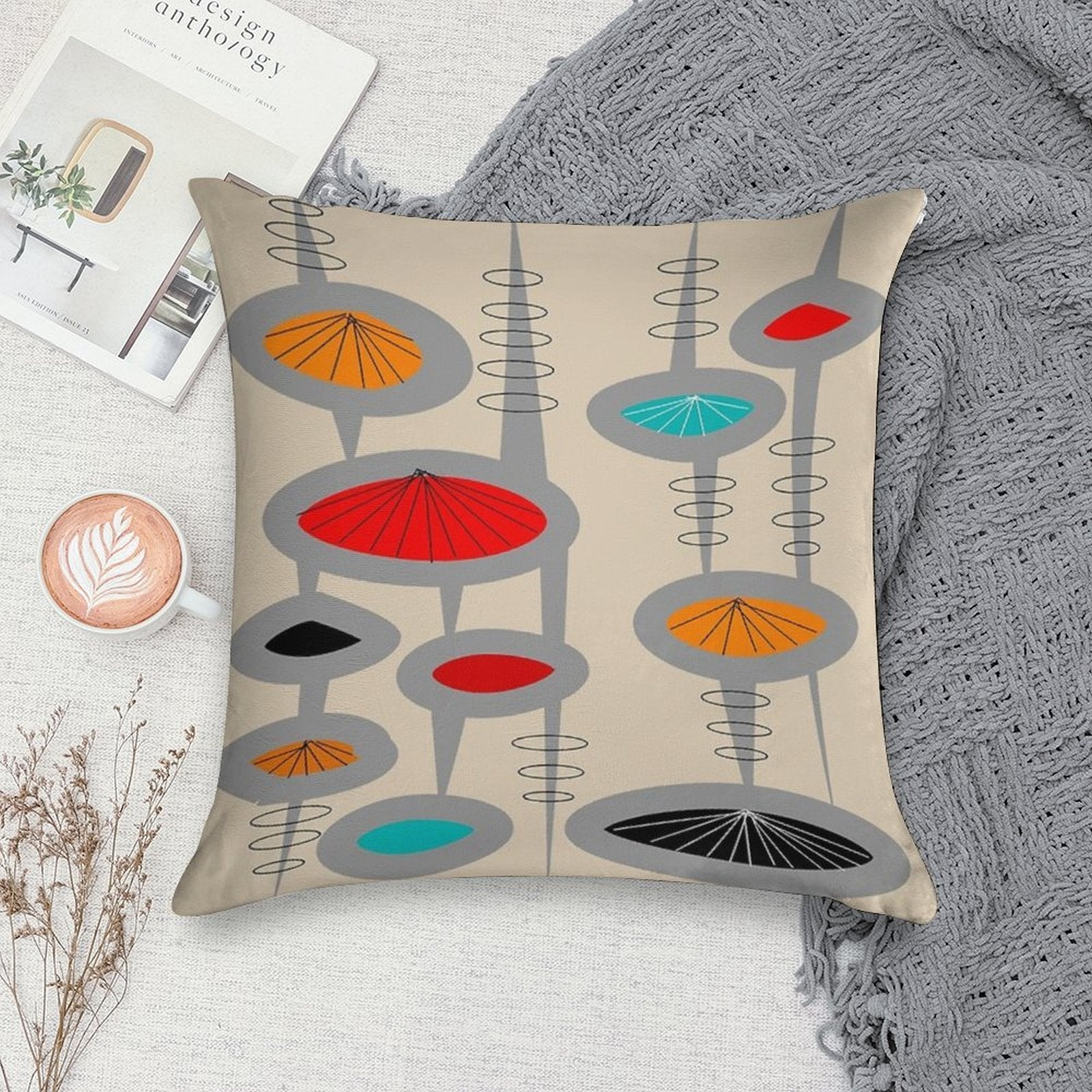 Atomic Era Inspired Art Soft Multiple Sizes Throw Pillow