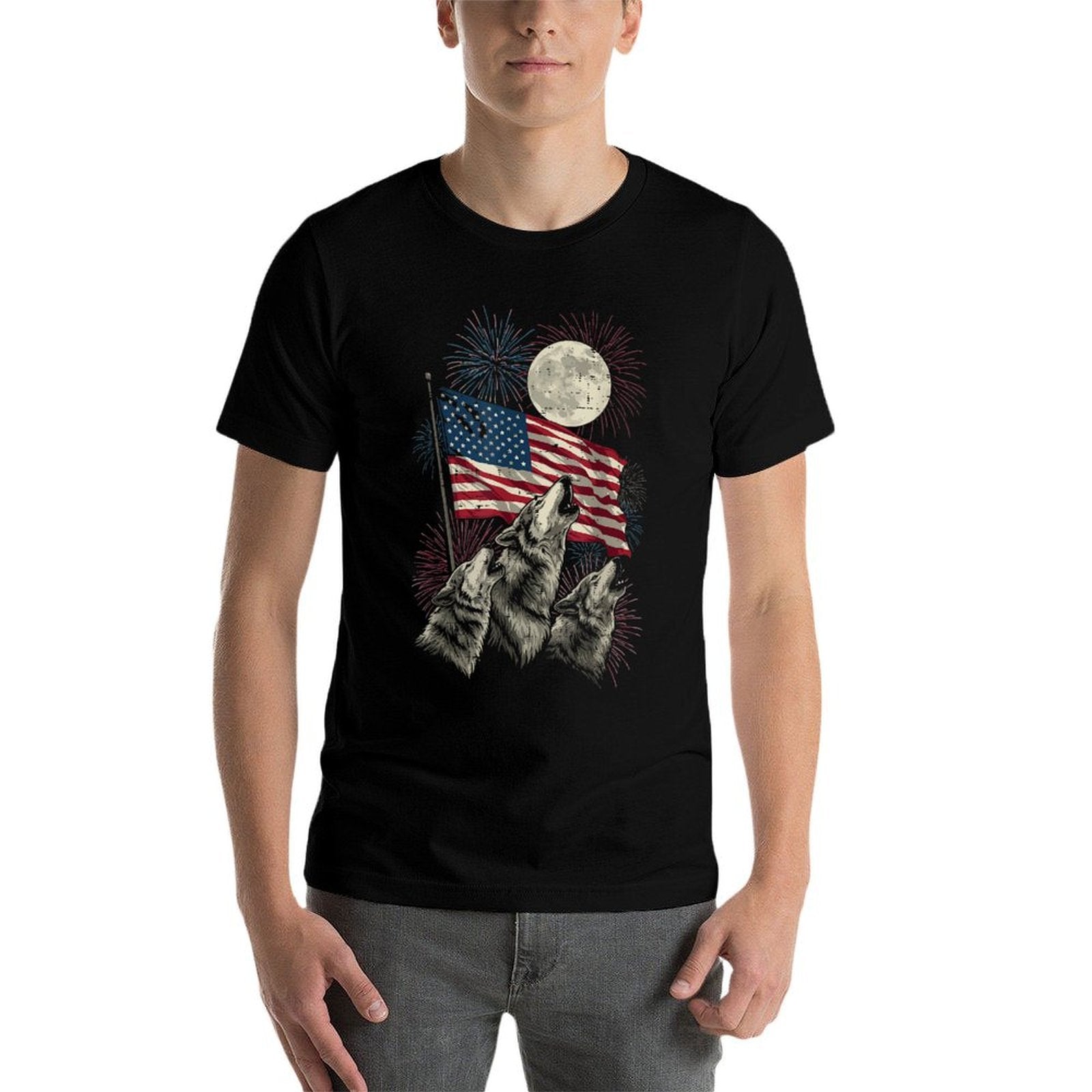 4th Of July Wolves Moon Meme Funny USA Men Women Kids  Quick-drying T-Shirt