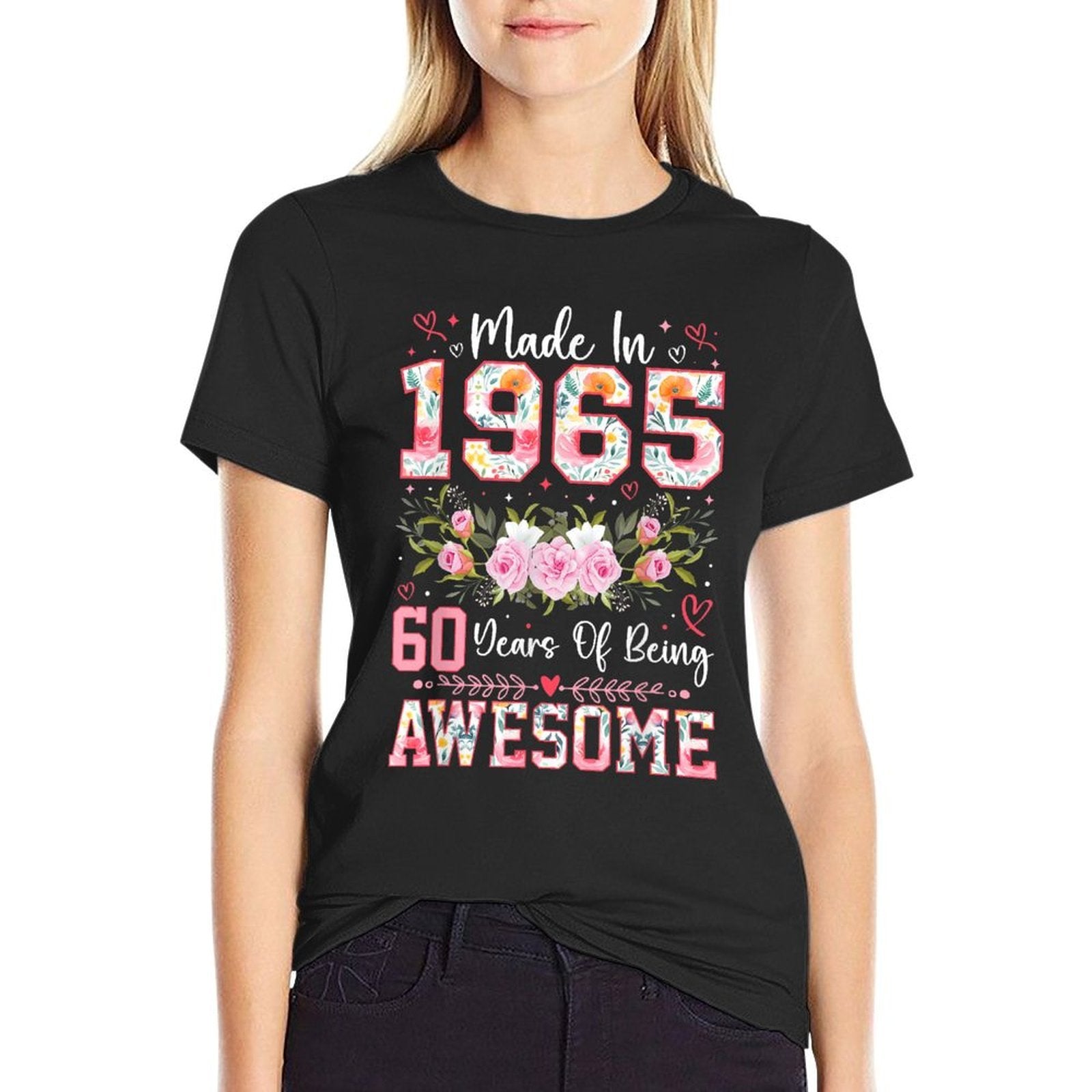 60 Year Old Made In 1965 Floral 60th Birthday Women  Oversized Silhouette T-Shirt