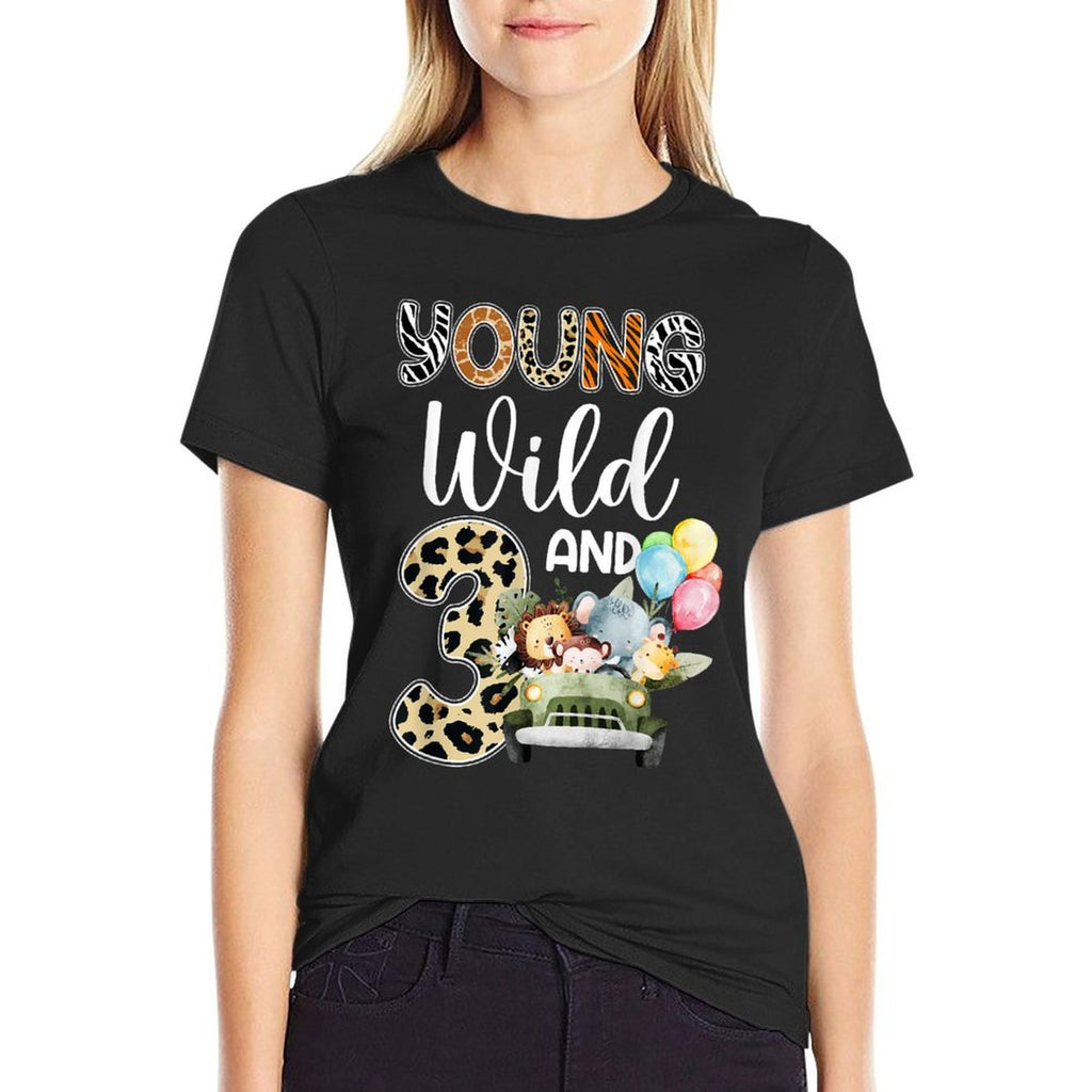 3rd Birthday Toddler Young Wild Three 3 Year Old Safari Zoo  High-quality Stitching T-Shirt