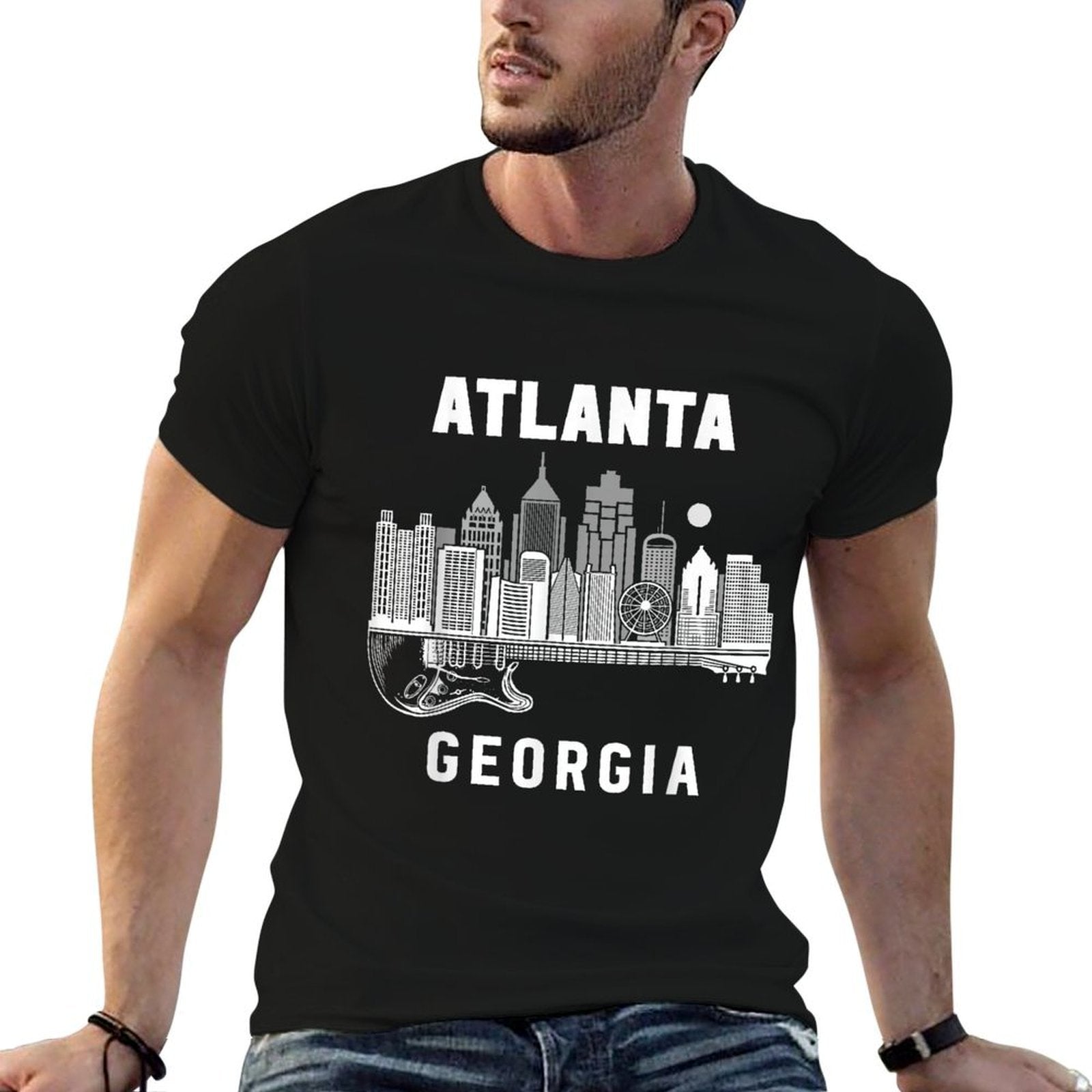 Atlanta Skyline Guitar Music Georgia Souvenir Atlanta  Tagless Design T-Shirt