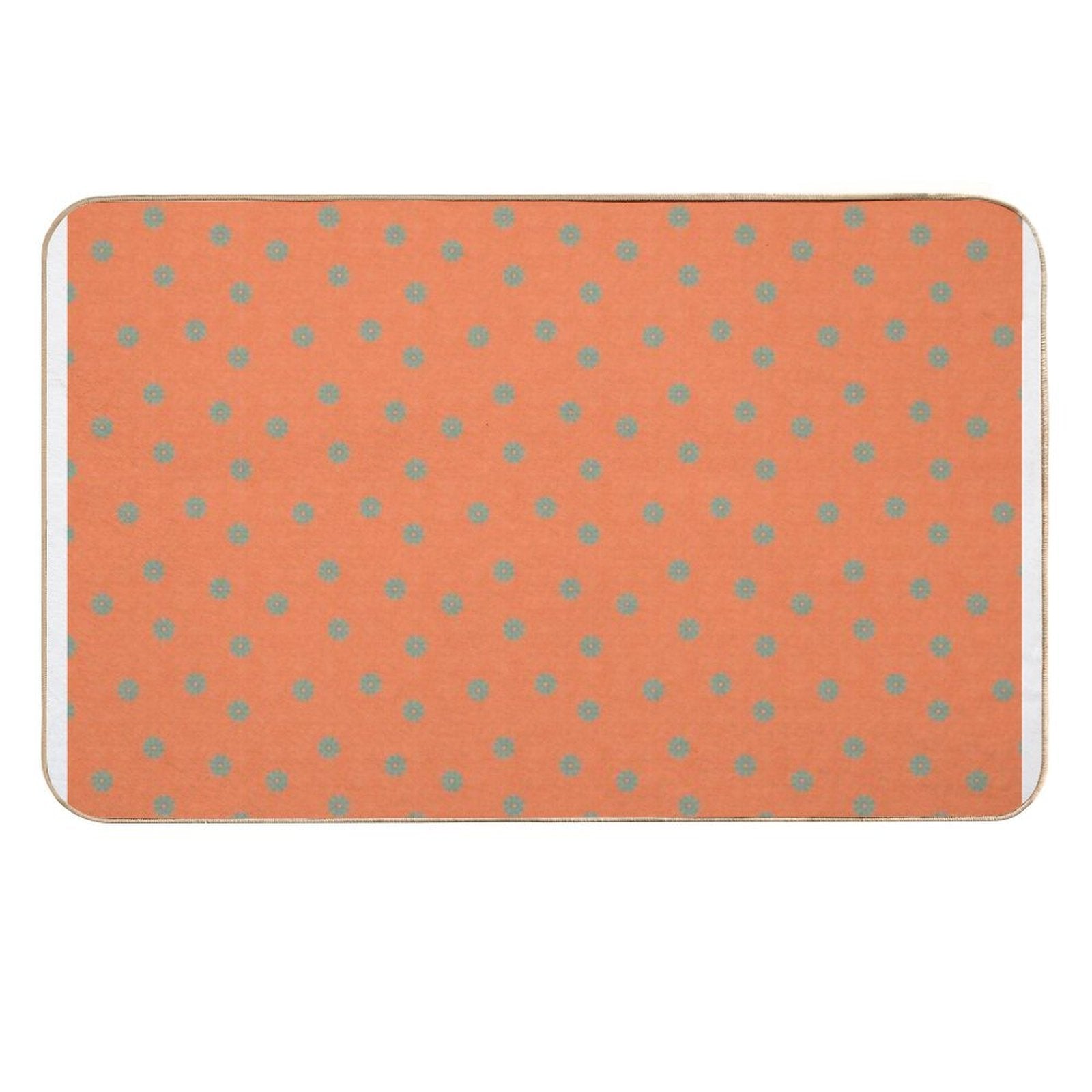 70s Retro Scattered Blue Florals With Orange Woven Textured Background  Long-Lasting Bath Mat