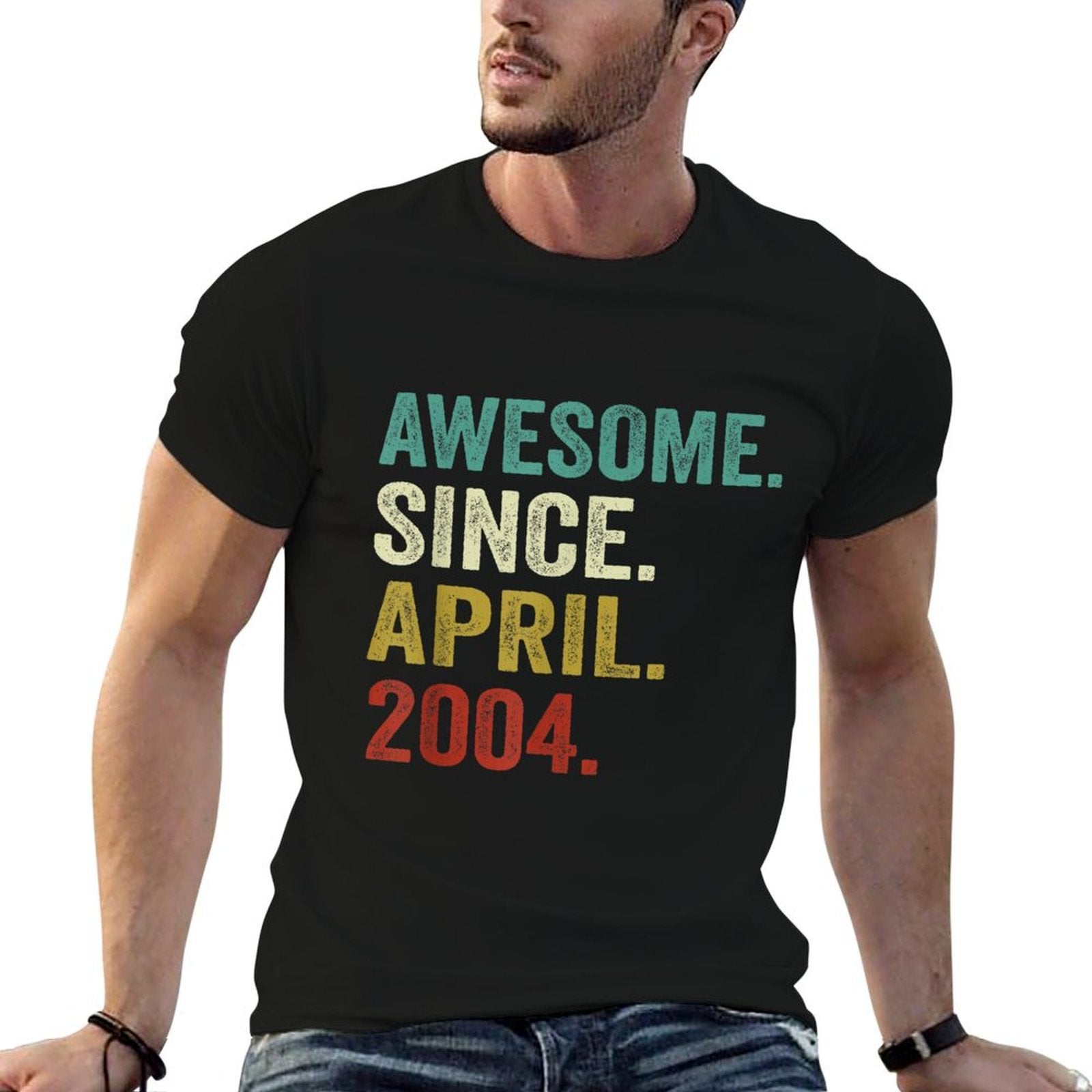 21 Years Old For April 2004 21st Birthday Gifts  Ribbed Collar T-Shirt