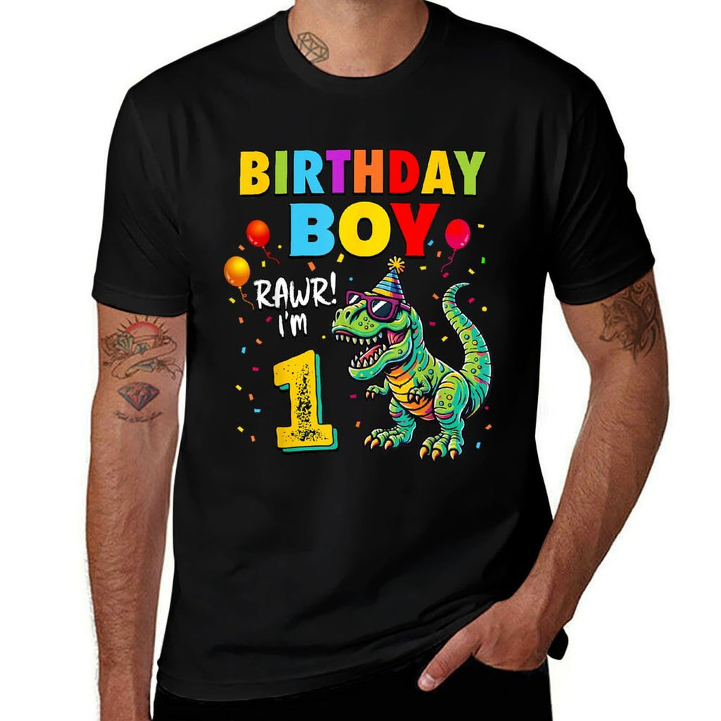 1 Year Old T-Rex Dinosaur Boy Kids 1st Birthday Party  Lightweight T-Shirt