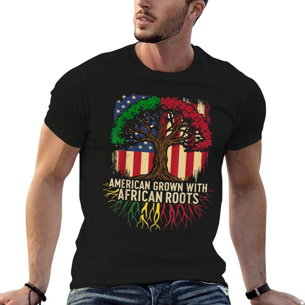 American Grown African USA Black History Month  Ribbed Collar T-Shirt