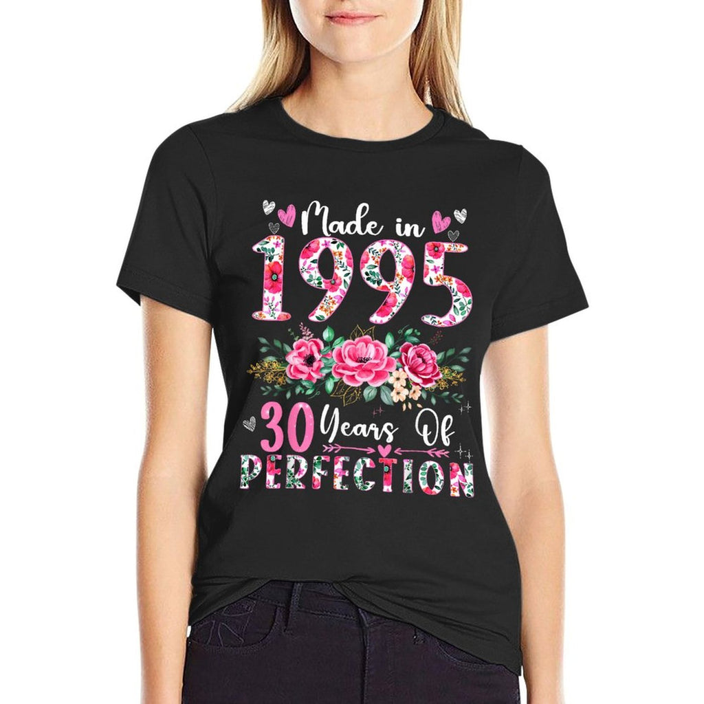 30 Year Old Made In 1995 Floral 30th Birthday Women  Summer-ready Fabric T-Shirt