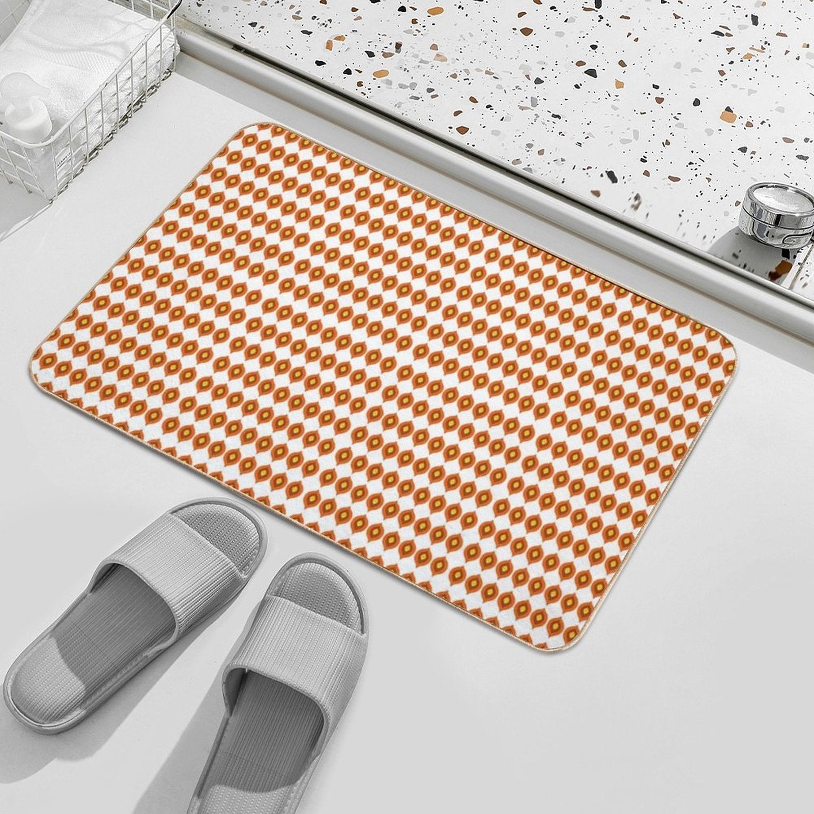 Retro 70s Mid-Century Mod Pattern – Burnt Orange Vibes  Repositionable Bath Mat