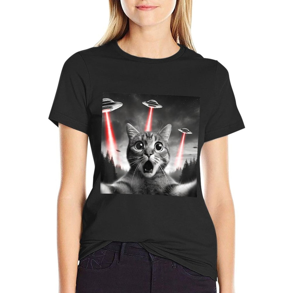 Alien Cat Selfie With Ufo  Eco-friendly Material T-Shirt