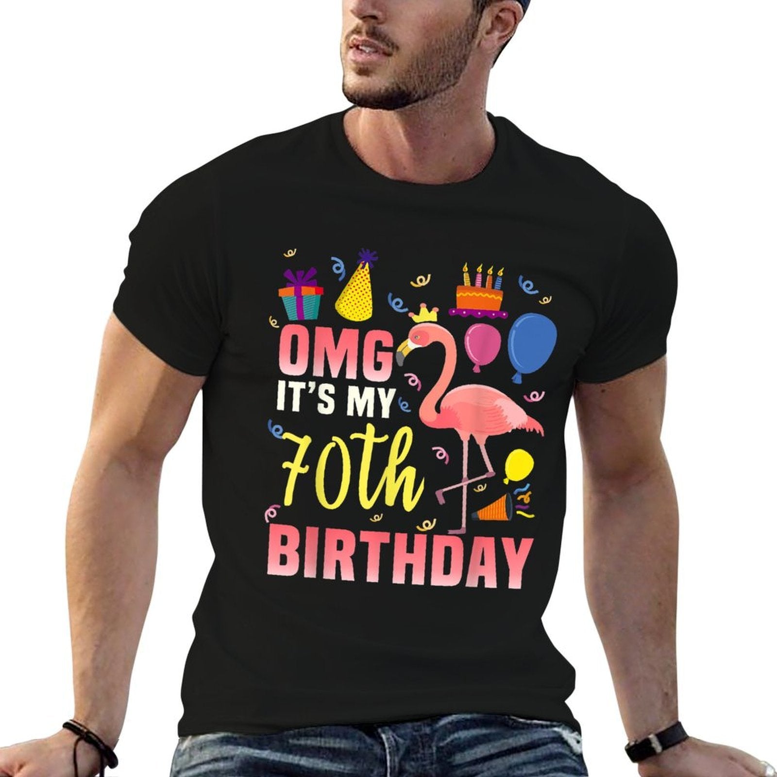 70 Year Old Women Men Gift Flamingo It's My 70th Birthday  Breathable T-Shirt