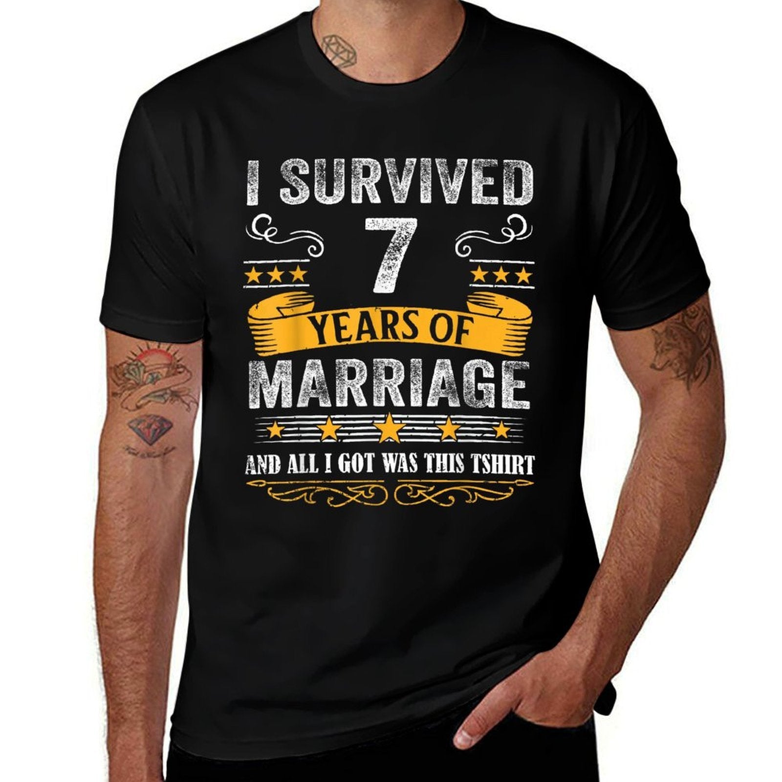 7th Wedding Anniversary Shirt Couples Husband Wife 7 Years  Polyester Blend T-Shirt