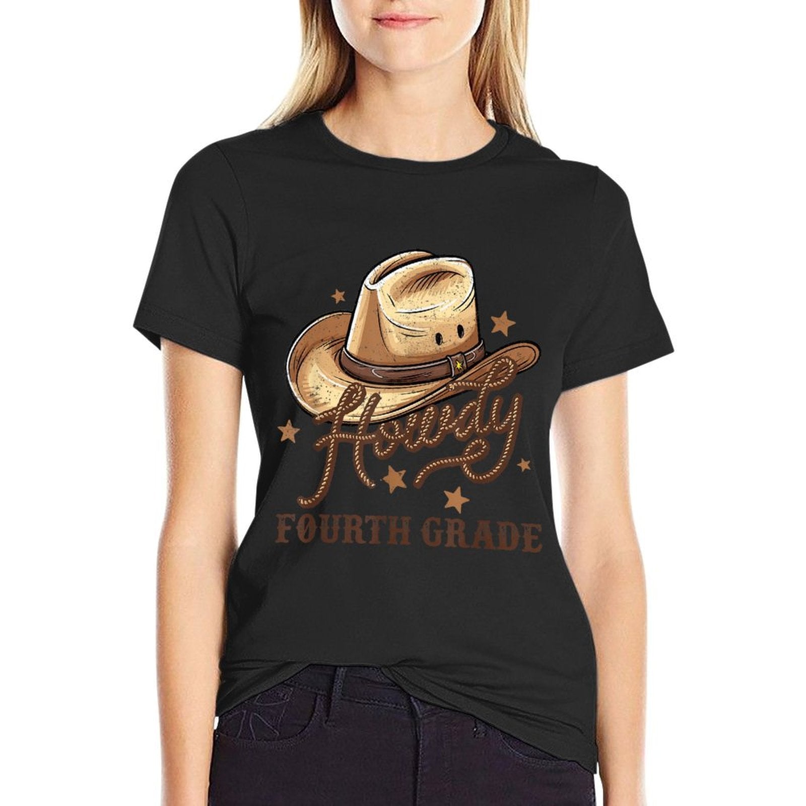 4th Grade Teacher Rodeo Country Western Howdy Fourth Grade  Oversized Silhouette T-Shirt
