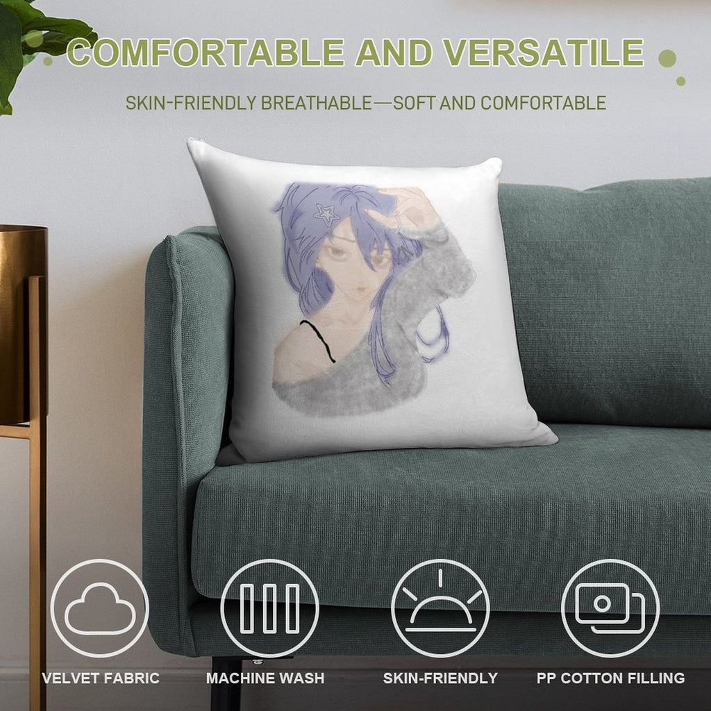 Anime Girl Soft Short Plush Fabric Throw Pillow