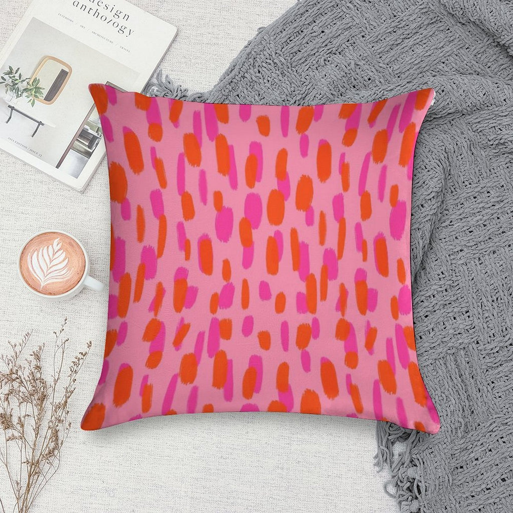 Abstract, Pink And Orange, Paint Brush Effect in Pink Soft Bedroom Essential Throw Pillow