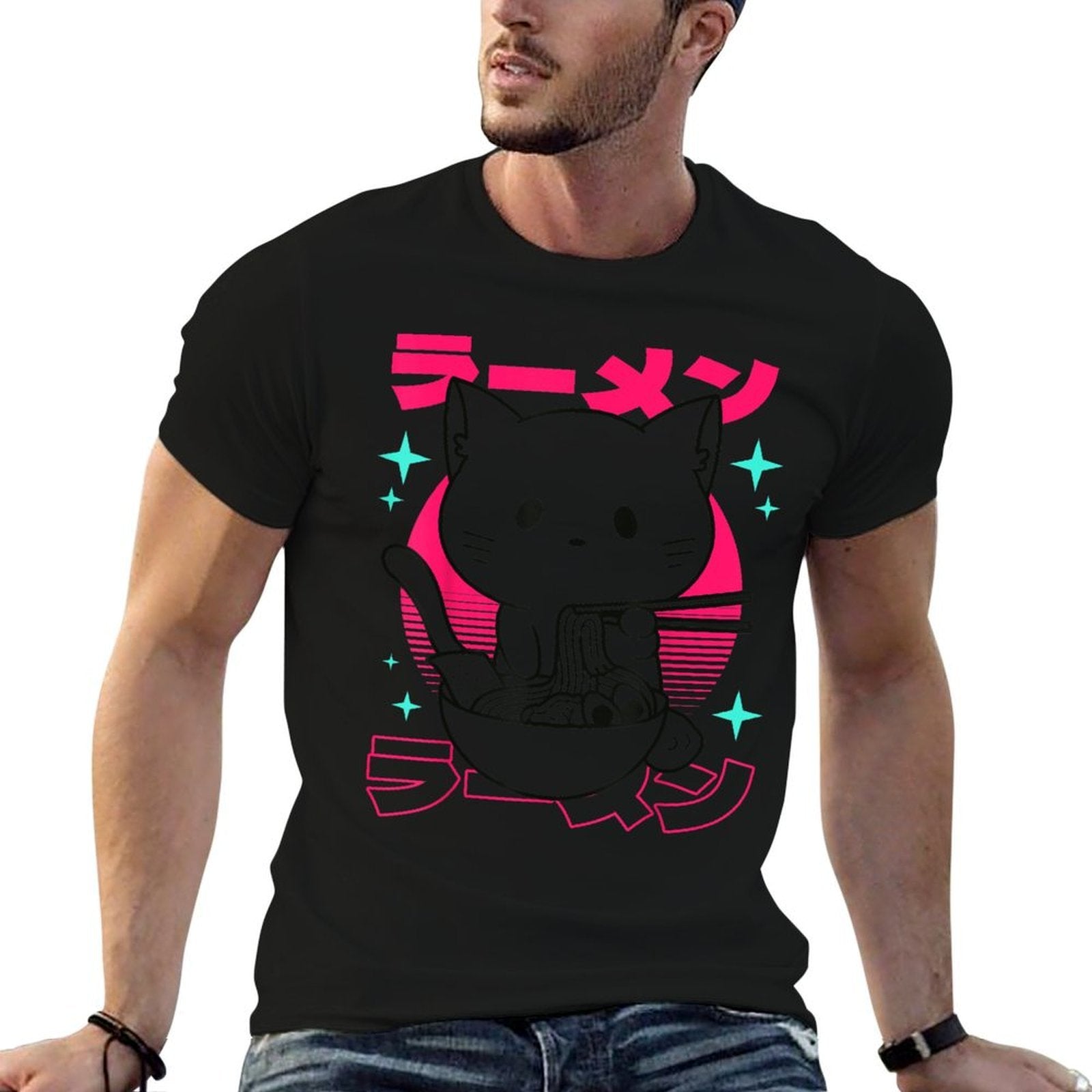 Anime Ramen Cat Japanese Retro Noodles Aesthetic Kawaii Cat  Heathered Texture T-Shirt