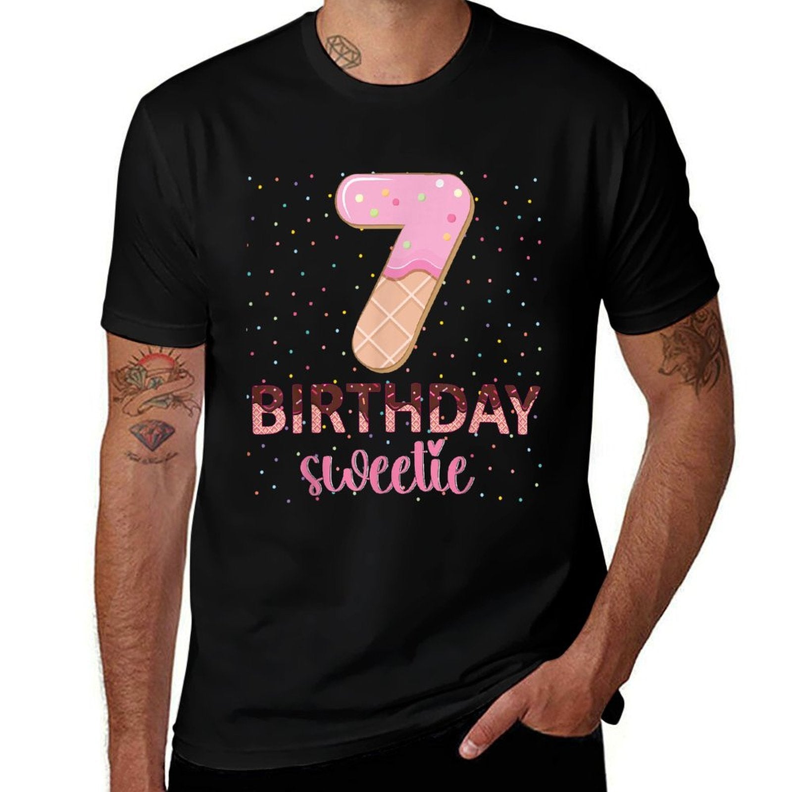 7th Birthday Sweetie Ice Cream Girl 7 Years Old B-day  Easy-care T-Shirt