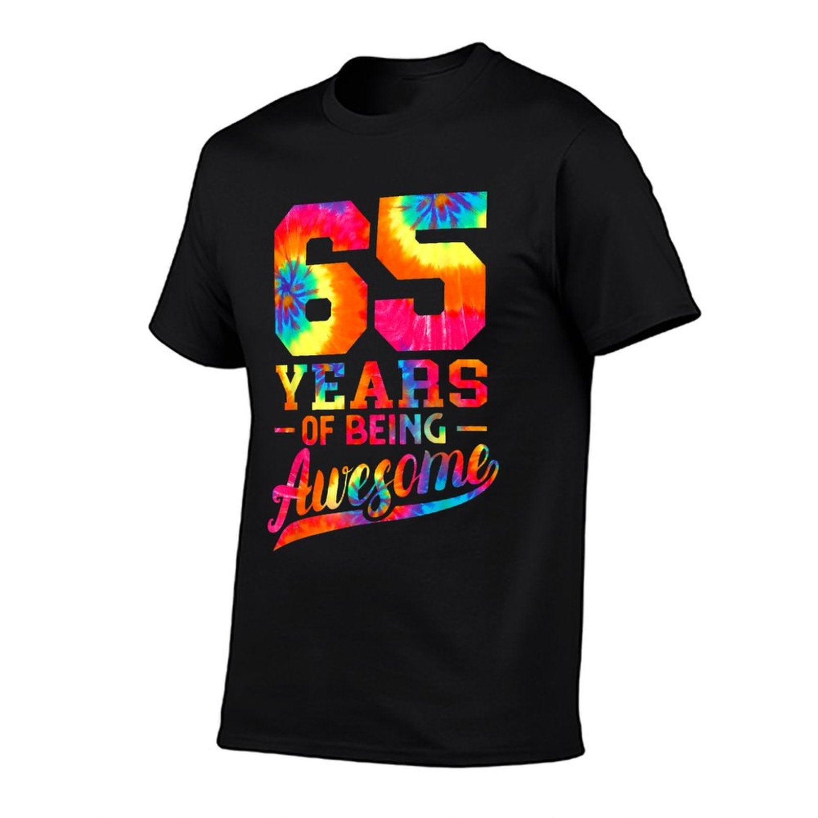 65th Birthday 65 Years Old Awesome Tie Dye Men Women  Ribbed Collar T-Shirt
