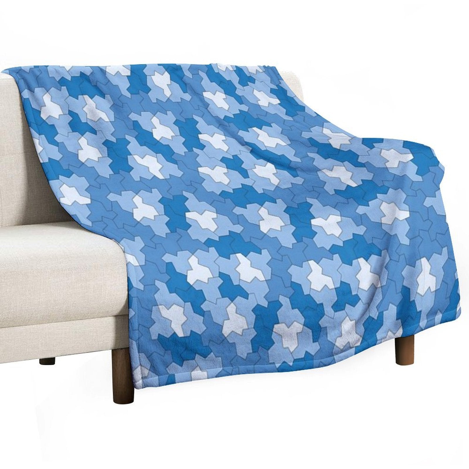 Aperiodic Monotile Einstein Tiles, Einstein Shapes in Shades of Blue Machine-washable Throw Blanket