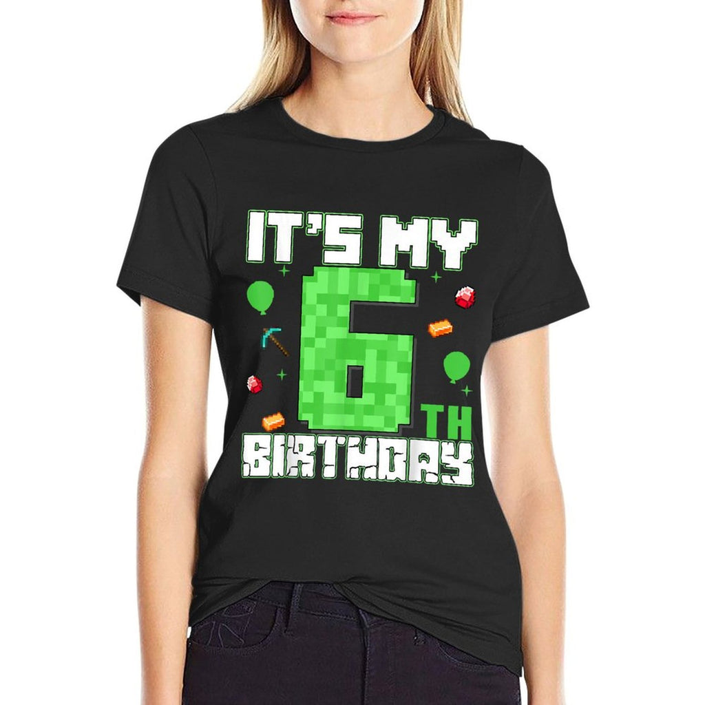 6th Birthday Kids It's My 6 Birthday Boy Pixel Number Party  High-quality Stitching T-Shirt