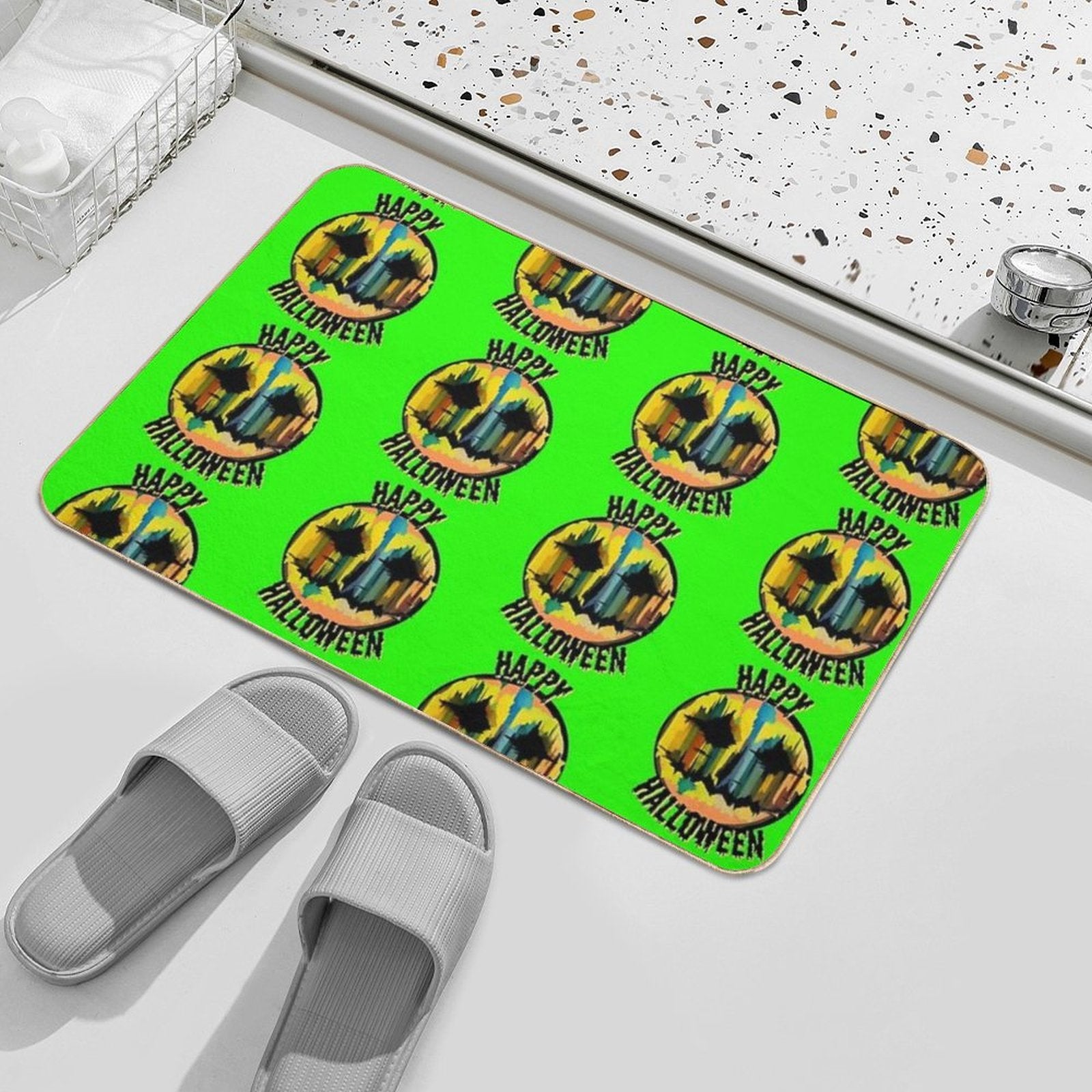 Glitchy Pumpkin Face – Happy Halloween Art  Pet-Safe Bath Mat