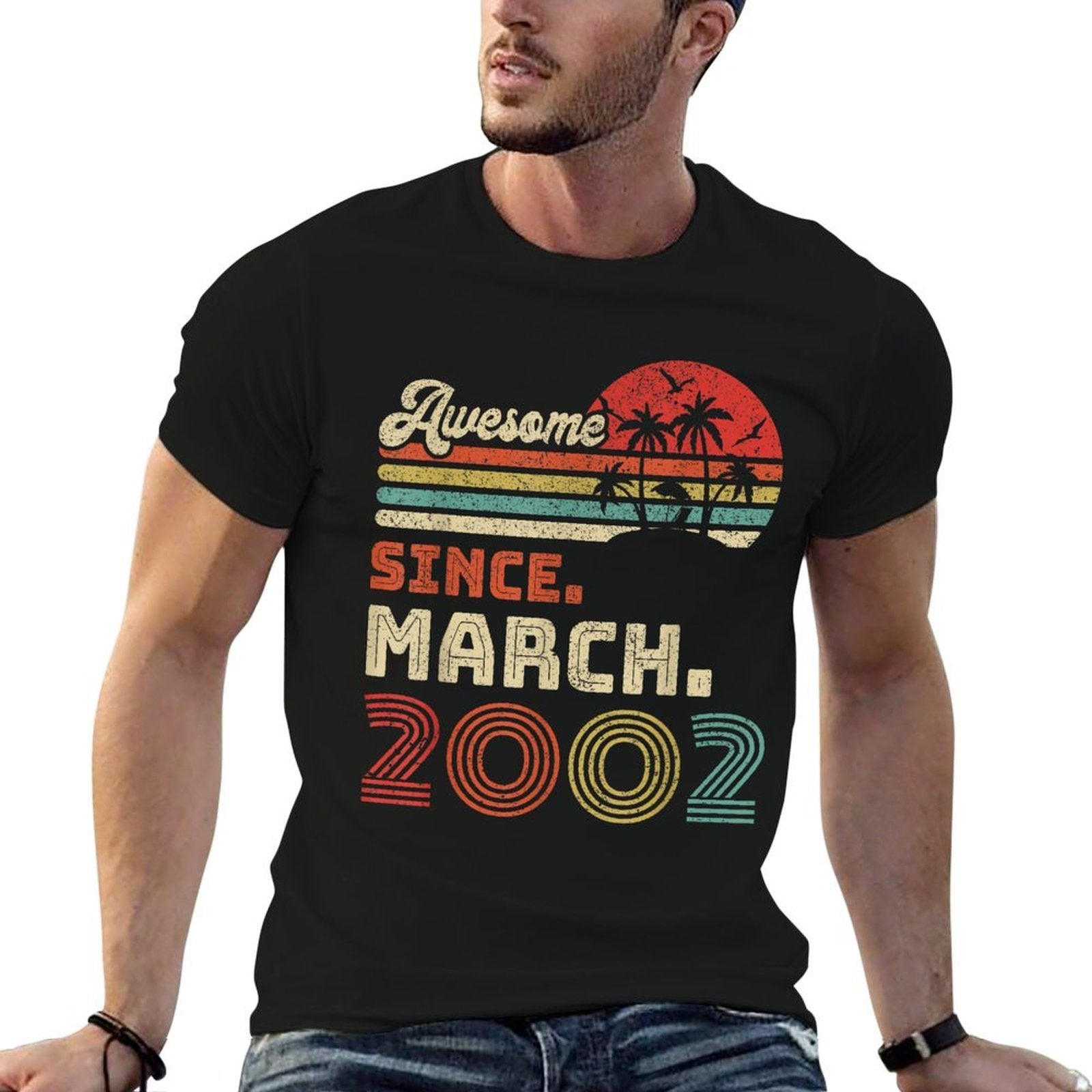 21 Year Old Awesome Since March 2002 21st Birthday  Fade-proof Color T-Shirt