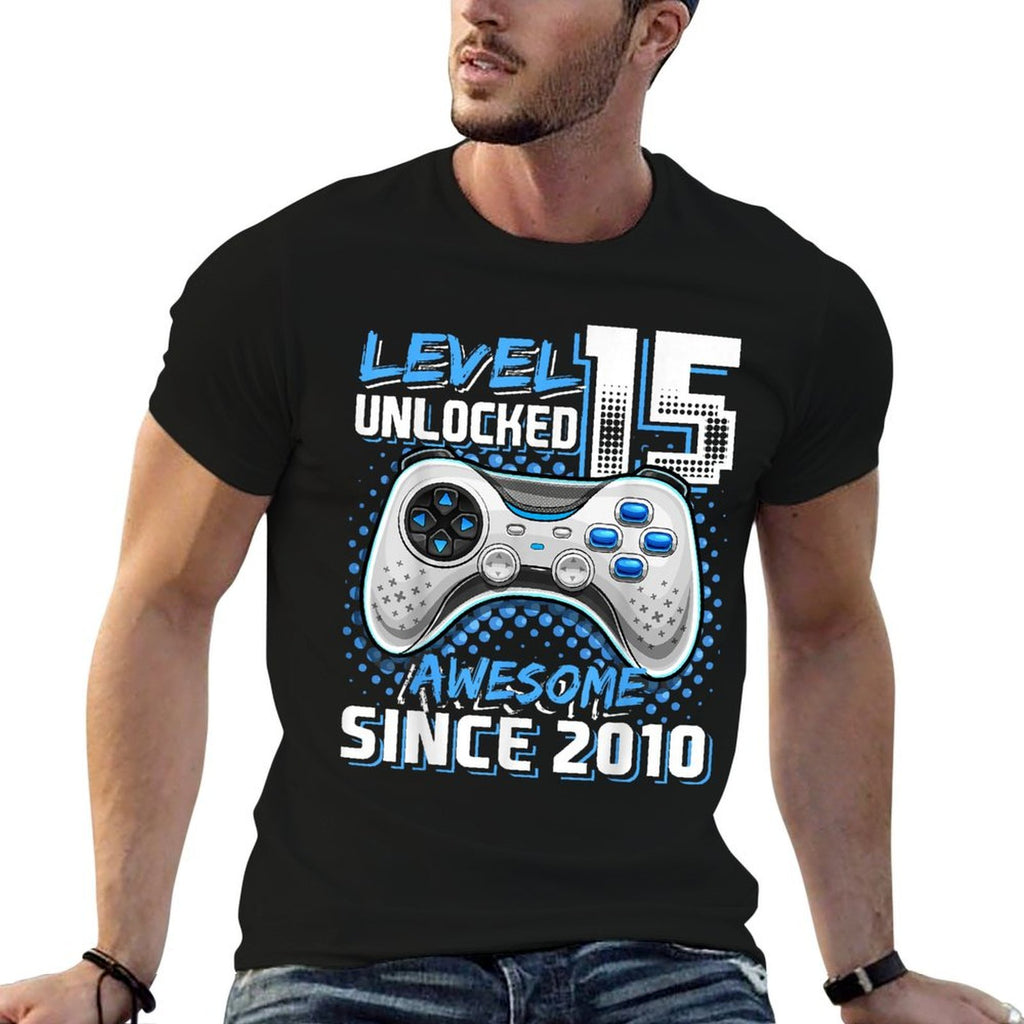 15th Birthday Boy Level 15 Gamer 15 Year Video Game Party  Easy-care T-Shirt