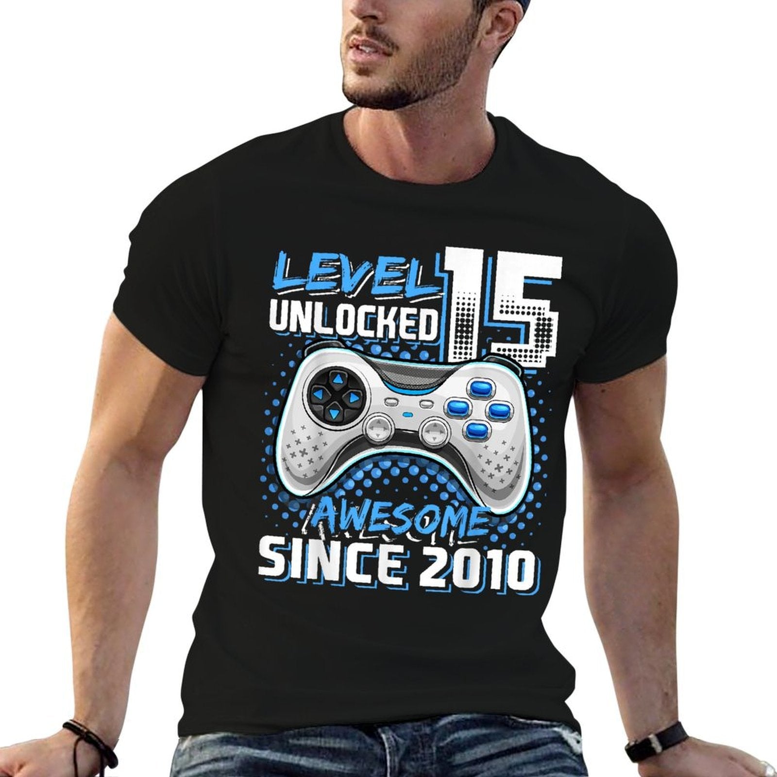 15th Birthday Boy Level 15 Gamer 15 Year Video Game Party  Easy-care T-Shirt