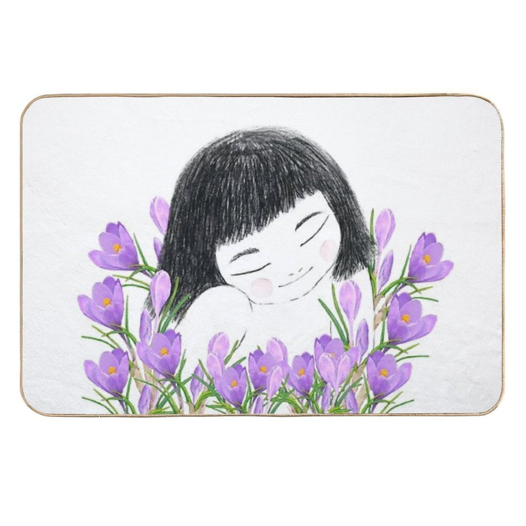 A Smiley Girl  Among Violet Saffron Blooms  Rapid-Drying Bath Mat