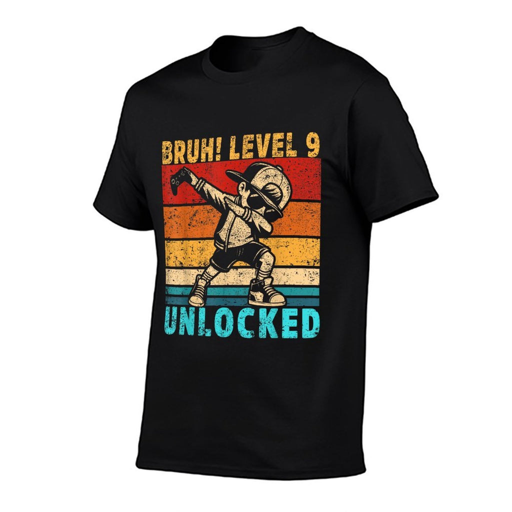 9 Year Old Birthday Dabbing Boy Bruh 9th Level Unlocked  Cotton T-Shirt