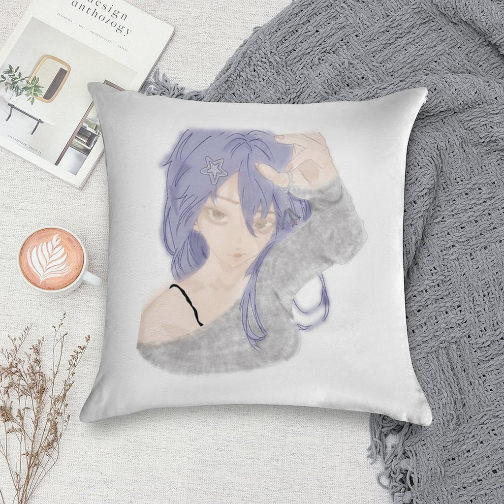 Anime Girl Soft Short Plush Fabric Throw Pillow