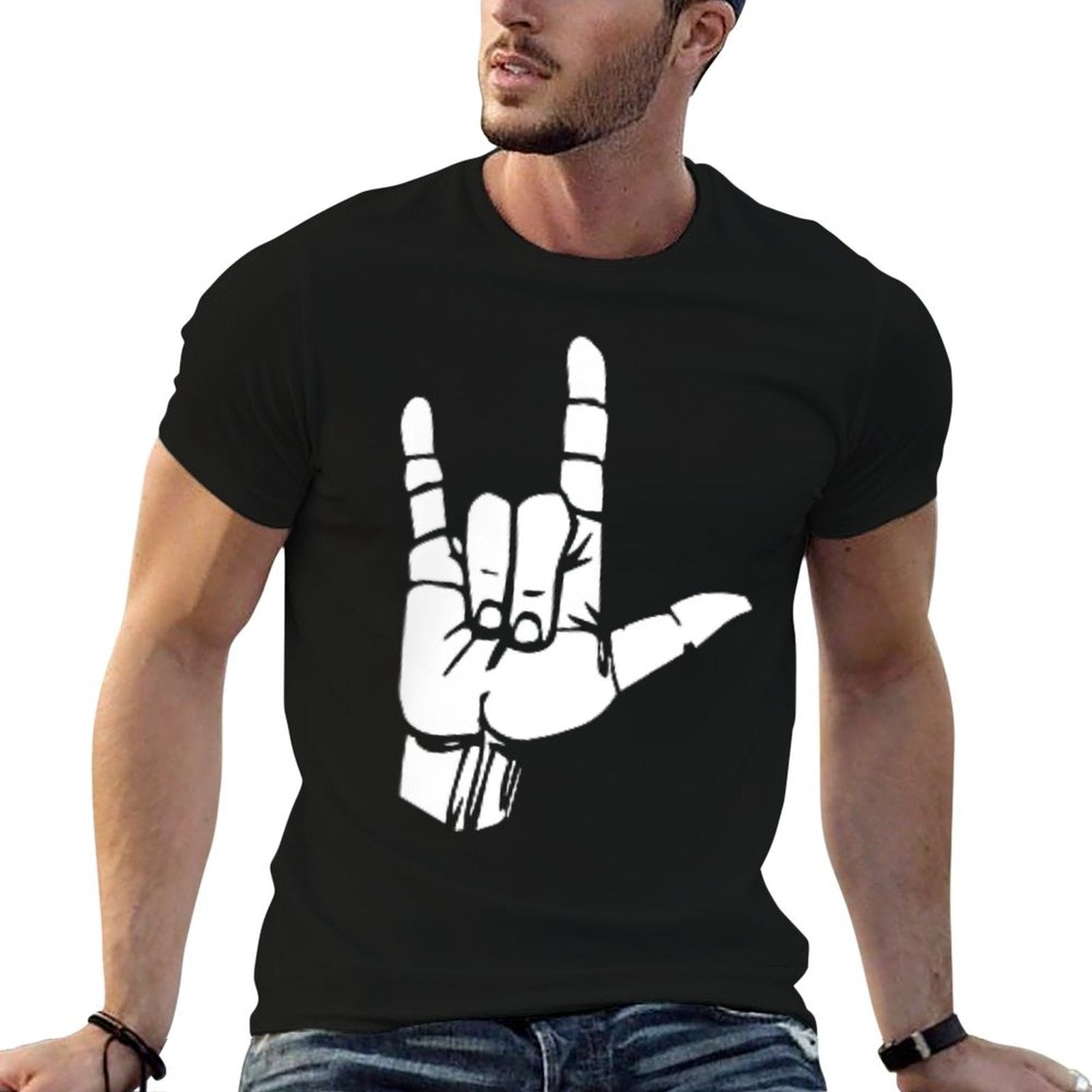 ASL I Love You Gift American Sign Language  Heathered Texture T-Shirt