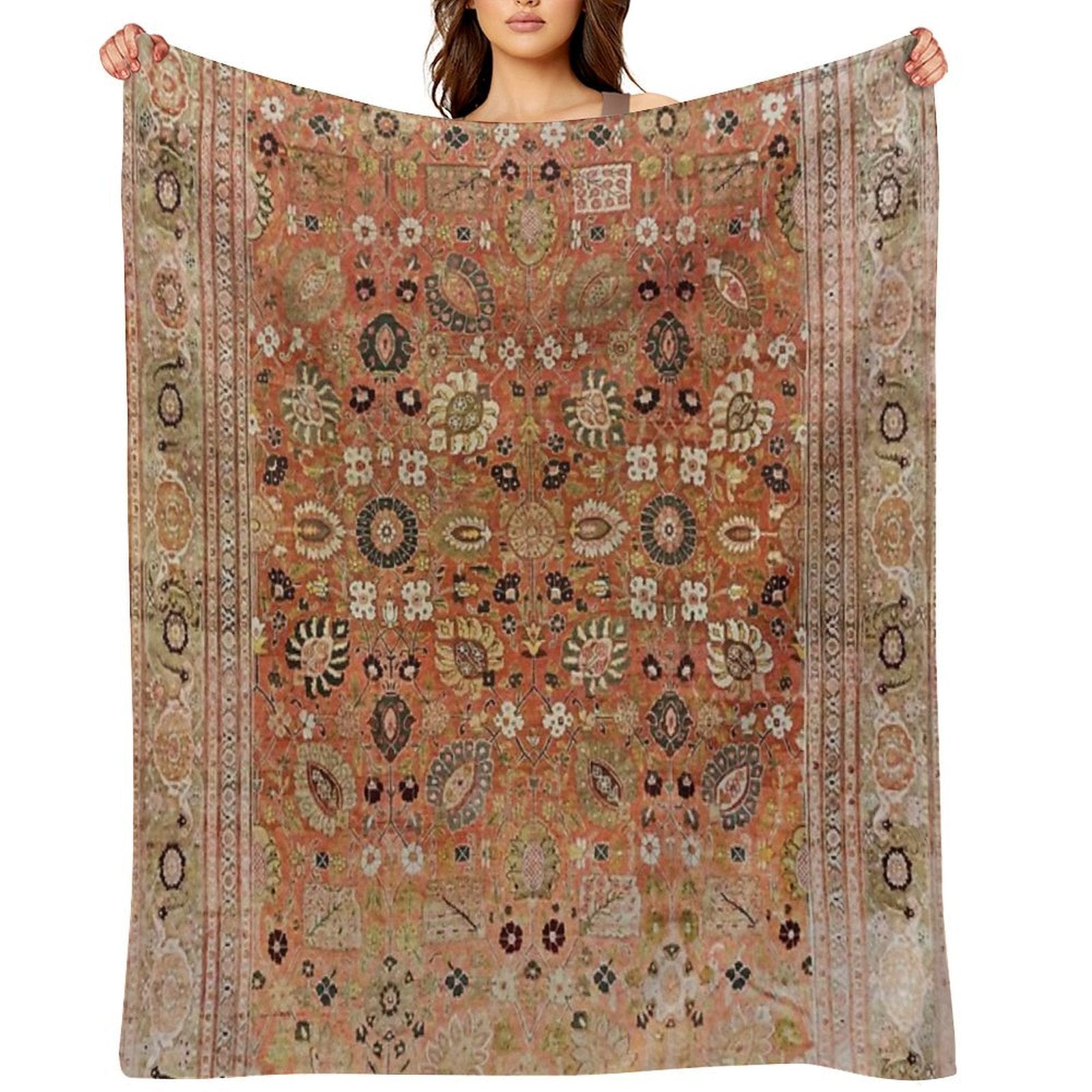 Antique Tabriz Persian Rug Print Anti-pilling Throw Blanket