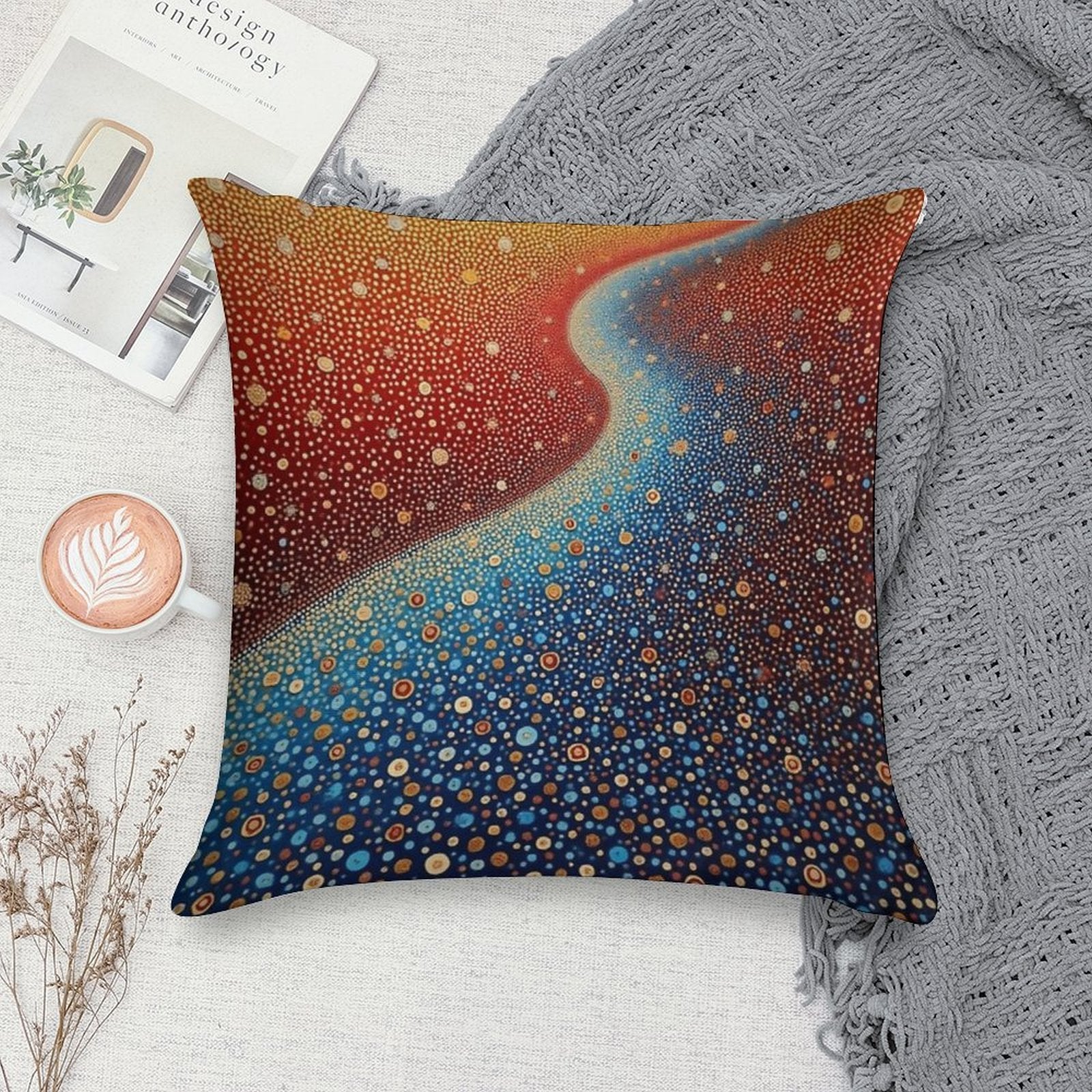 Aboriginal Authentic Art - Sea of Pebbles Soft Home Decor Throw Pillow