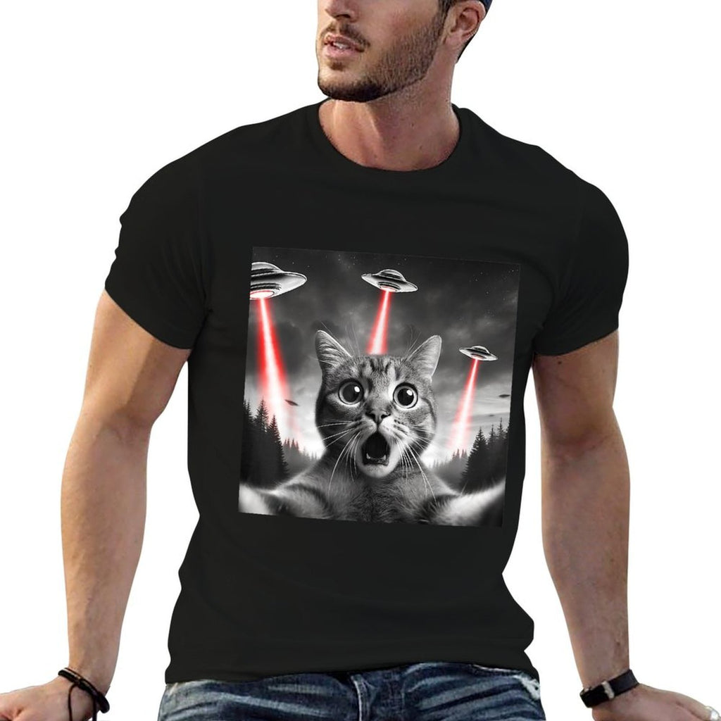 Alien Cat Selfie With Ufo  Eco-friendly Material T-Shirt