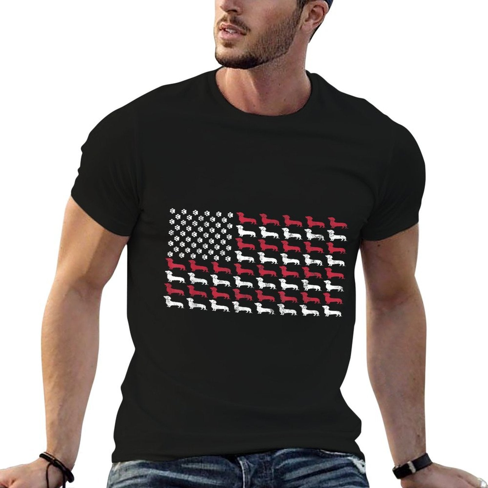 American Dachshund Patriotic Dog Men Women 4th Of July  Lightweight T-Shirt
