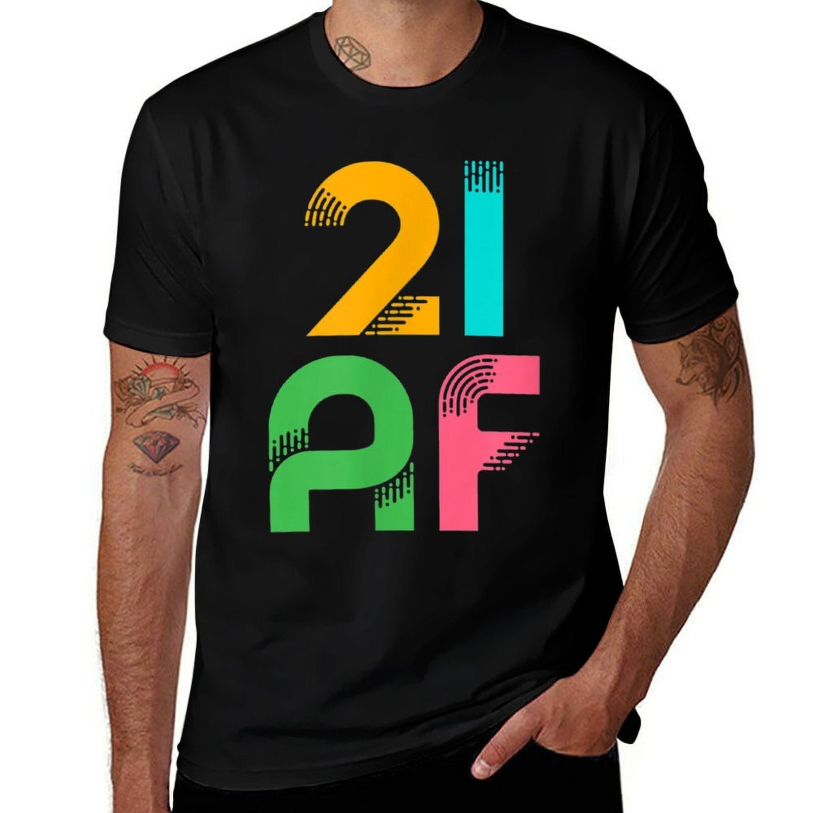 21 AF  Vintage 21 Years Old  Colorful Retro 21st Birthday  Rolled Sleeves T-Shirt