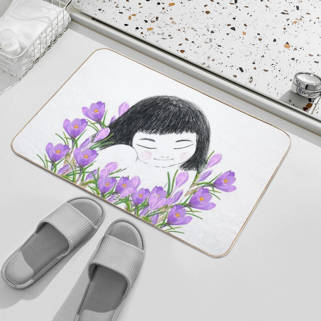 A Smiley Girl  Among Violet Saffron Blooms  Rapid-Drying Bath Mat