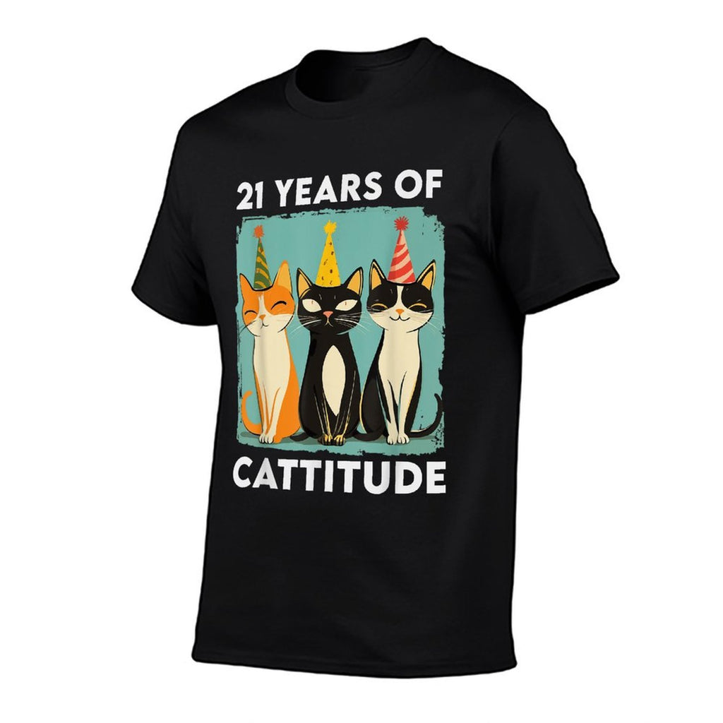 21 Years Of Cattitude 21st Birthday Cat Lover 21 Years Old  Summer-ready Fabric T-Shirt