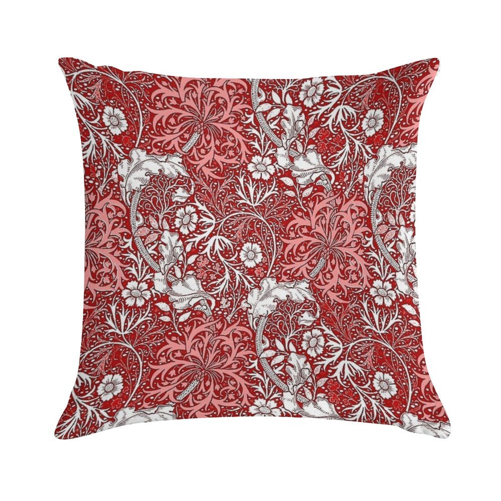 Art Nouveau Seaweed Floral, Coral, Red And White Soft Home Decor Throw Pillow